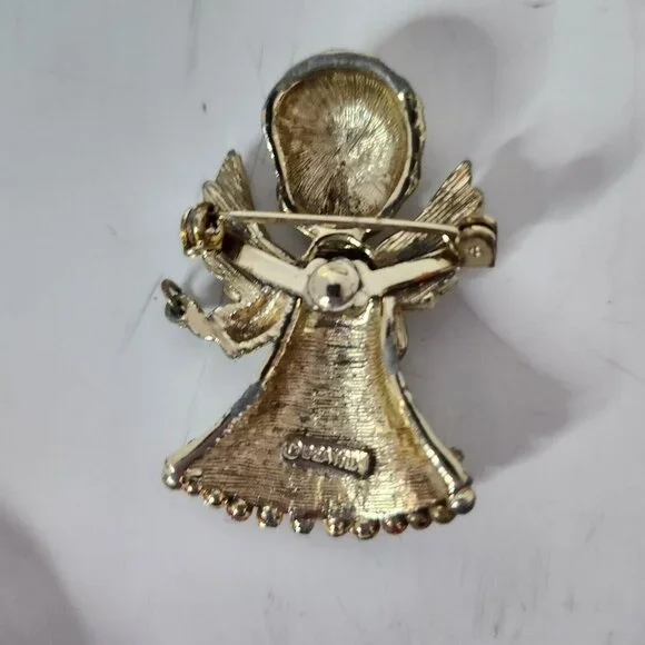 Vintage Rare Beatrix Angel Brooch Pin Gold Tone Crystals Fashion Jewelry Marked - Picture 4 of 6